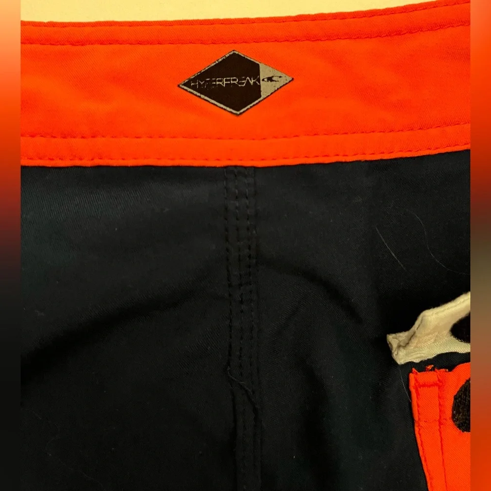 Men’s O’Neill Hyperfreak swim shorts, size 32 blue/orange/white summer surf